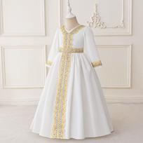 Nauja auksinės folijos ilgomis rankovėmis princesės suknelė mergaitėms - Keturių krypčių tamprus vakarinis chalatas mažoms mergaitėms 140cm/7Y beige