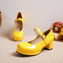 Lolitos stiliaus mergaičių Cosplay Mary Jane batai Kvadratiniu kulnu Pavasaris Ruduo Blizgios PU odos Saldainių spalvos Uniforminiai batai Dideli dydžiai 3~17 9 yellow