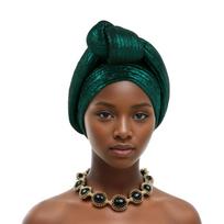 Blizgantis audinio mazguotas turbanas moterims galvos apdangalai Afrikietiškas Auto Gele galvos raištis Nigerija Šventės galvos apdangalas Turbante Mujer KTB žalia
