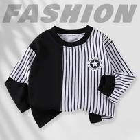 Spring  Children's Sweaters, Boys' Tops, Round Neck Striped Casual Children's Clothing 130 gray