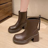 Retro black Martin boots women's 2025 autumn and winter new British style small man thick sole heightened thick heel thin short boots 40 black