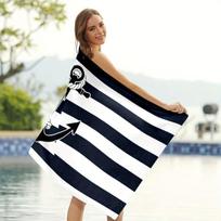 Nautical Anchor Striped Knit Towel, Quick Dry Sand Free Super Absorbent Microfiber Soft for Pool Travel Beach Essentials 120X180cm black