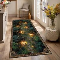 Enchanted Forest Path Runner Rug Magical Woodland Carpet with Glowing Lights Fantasy Hallway Washable Rug Home Decoration 40X120CM