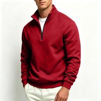 Men's Casual Zip-Up Stand Collar Sweatshirt, Color Thick Warm Pullover for Winter XXXL raudona