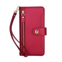 Flip Wallet Case for iPhone 14/13/12/11 Pro Max/13 Mini/SE 2022/6/7/8 Plus/X/XS/XR/XS Max, Zipper Pocket Cover with Card Holder For iPhone 6 6S Plus raudona