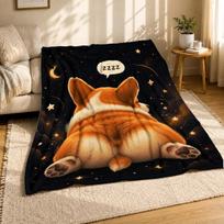 Sleeping Rear View Corgi with Zzzz Bubble Coral Fleece Blanket 150cm*220cm black
