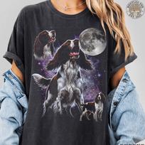Vintage Three English Springer Spaniel Moon. Funny Dog Lover Owner Gift. Cosmic Galaxy Night. 90s Washed Comfort Colors® Graphic T-Shirt S gray