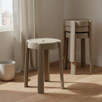 Stackable Round Top Stool Easy to Clean Seat SingleUnitPiece Molded Home Furnishing Khaki_Thickened