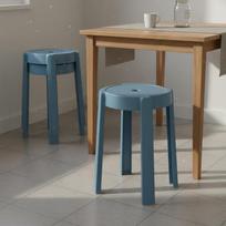 Stackable Round Top Stool Easy to Clean Seat SingleUnitPiece Molded Home Furnishing Sky Blue_Thickened