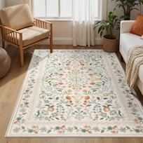 Beige Floral Area Rug – Luxury Large Non-Slip Floor Mat for Living Room  Bedroom, Soft Machine Washable Coffee Table Rug 80x160cm(31x62in)