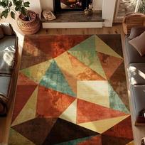 Vintage Geometric Triangle Area Rug, Non-Slip Washable Mid-Century Carpet, Rustic Terracotta  Teal Print Floor Mat Decor 140X200CM 55X79inch