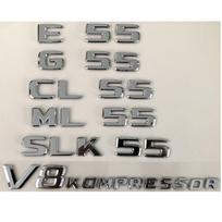 Chromuotos sidabrinės bagažinės raidės Mercedes Benz C55 E55 S55 G55 CLS55 CLK55 SLK55 GLK55 ML55 CL55 SL55 GL55 V8 KOMPRESSOR ženkleliai C 55
