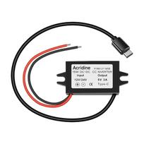 DC12V 24V į 5V USB-C žeminantis keitiklis 3A15W Type-C išvestis vandeniui atsparus įkrovimo modulis juoda