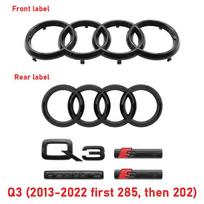 4Ring ABS Logo Black Car Hood Front Grille Emblem Rear Trunk Badge Sticker Auto Accessories For  Audi Q3 2013-2022 Sline Quarrto