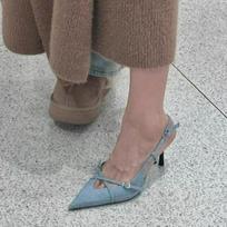 Madingi 2024 m. Mėlyno džinsinio audinio Stiletai Slingback'ai Smailūs Aukštakulniai Batai Moterims Nauji Moteriški Kryžminio Dirželio Sagtiniai Siurbliai Sandalai 35 mėlyna