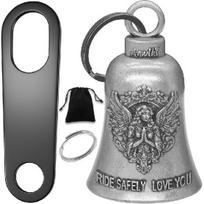 Biker Guardian Luck Riding Bell Motorcycle Gremlin Bells with 2 Key Chain Ring Accessories, Motorcycle Bell Hanger Guardian Angel gray