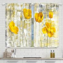 Yellow tulip pattern printed curtains   bedroom and living room   home decoration   room decoration 100*130 HOOK 1pcs yellow