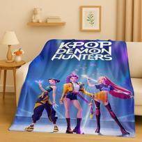 2026 Naujas animacinis Kpop demonų medžiotojai Zoey Rumi Mira muzika flanelinis pledas, itin minkštas pliušinis užtiesalas namų miegamojo lovos sofos uždengimui 75x90cm gray
