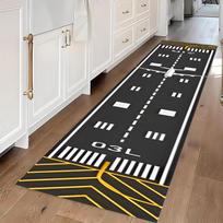 Vivid Airport Runway Long Runner Rug Exquisite Marking Design Washable Stain-resistant Non-slip Mat for Hallway Corridor 50x150CM black