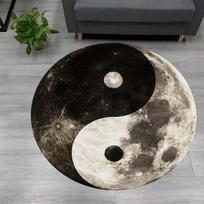 Lunar Texture Yin Yang Round Rug Realistic Moon Surface Print Non Slip Soft Carpet Mystical Space Style Mat Bedroom Decor 120cm x 120cm