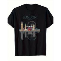London Souvenir T-Shirt for Men & Women - Vintage British UK Landmarks (Big Ben, London Eye, Red Bus, Taxi, Phone Box) - Iconic London Bridge & Tower 5XL įvairiaspalvis