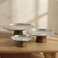 Stovas padėklui su mediniu pagrindu Apvalus metalinis serviravimo stalviršis Maisto eksponavimo stovas 3-piece SET juoda