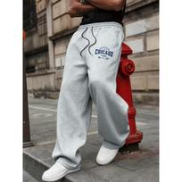 Men Chicago Letter Print Wide Leg Pants, Street Style Autumn Winter Casual Trousers 2XL pilka