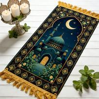 Mosque Architectural Tassel Prayer Rug, Portable Durable Islamic Prayer Mat, Non-Slip Worship Mat for Home Decoration 48x98cm 19x39inch