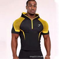 GYMSHARK Vyriškas ONYX 5.0 Greitai džiūstantis pusiau užsegamas sportinis džemperis su gobtuvu EU-S black