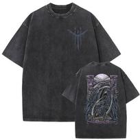Vintage Washed Bloodborne Graphic T Shirt Men's Gothic Fashion Short Sleeve T-shirts Unisex Game Player Clothing Tees Streetwear 2XL black