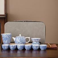 Flowering White Porcelain Ceramic Kung Fu Tea Set Suet Jade Set with Tea Tray gray