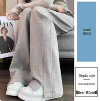 Women's Herringbone Tweed Wide-Leg Pants - Autumn/Winter Casual Straight-Leg with Slit. 3XL gray