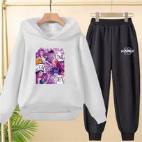 KPop Demono Medžiotojai rožinis Vaikų gobtuvukai+Kelnės kostiumas Mažylis 3-12 Metų Paltai juodi Drabužiai Berniukai Mergaitės Gobtuvas Sportiniai marškinėliai 120cm white