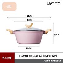 LANMI 24cm Hugging Stock Pots Aluminum Alloy Multi-Cooker Soup Pot for Pasta and Soup Christmas Gift Large Household Capacity 4L white