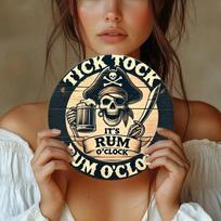 Pirate Clock Rum Time Wall Art Metal Sign Wooden Style Decor 7.8x7.8 Inch Home Bar Vintage 20x20 black