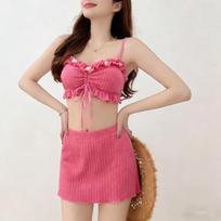 2026 Women's Dopamine Three-Piece Bikini Set - Sexy Swimwear for Resort and Spring L (105-118 lbs) fuksija