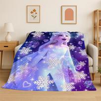 Animacinis filmukas Ledinė Elsa Anna Princesė Mergaitė Flanelinis pledas Minkštas Šiltas metamas pledas Miegamajam Svetainei Lovai Kelionei Iškylai Vaikui 75x100cm blue