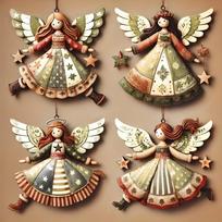 Mielas medinis angeliukas, papuošalai, plokščias kalėdinės eglutės pakabukas, kūrybiškas retro kalėdinės eglutės dekoras, kalėdiniai papuošalai 8cm-4pcs white