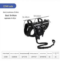 Wakytu UK Tactical Medium-Large Dog Harness and Leash Set for Outdoor Walking black