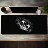 A Large Gaming Mouse Pad Featuring a Black And White Illustrated Koi Design with a Washable Bottom 800x300x2mm gray