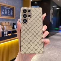 Rhombus pattern electroplating is suitable for Samsung S25FE mobile phone case A17 high-end leather pattern S24 anti-drop protective case. A53 beige