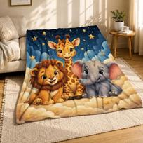 Safari gyvūnai ant debesų koralinio vilnos pledas lopšelio dekoras 75cm*90cm blue