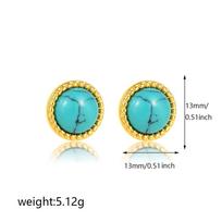 Bohemia Round Turquoise Small Stud Earrings Vintage 18K Gold Color Stainless Steel Jewelry for Women Girl Summer Fashion Gift auksas