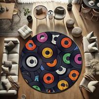 Personalised Vinyl Record Shaped Area Rug Non-Slip Retro Music Floor Mat Home Decor for Living Room Studio 100X100CM(3.3X3.3FT
