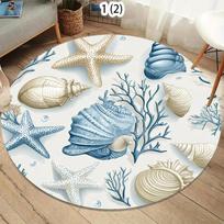 Nautical Seashell Coral Design Round Area Rug for Living Room Bedroom Modern Home Decor Soft Plush Floor Mat Non Slip Backing 60cm-dia.