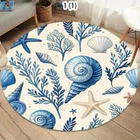 Nautical Seashell Coral Design Round Area Rug for Living Room Bedroom Modern Home Decor Soft Plush Floor Mat Non Slip Backing 40cm-dia.