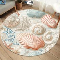 Nautical Seashell Coral Design Round Area Rug for Living Room Bedroom Modern Home Decor Soft Plush Floor Mat Non Slip Backing 60cm-dia.