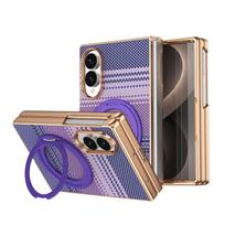 For Samsung Galaxy Fold8 Fold 8 Shockproof for Magsafe with Tempered Glass Film Cover 360 Rotating Magnetic Stand Leather Case Galaxy Z Fold 8 violetinė