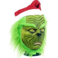 Grinčo latekso kaukė su žaliais plaukais Kostiumo galvos apdangalas Helovino Kalėdų vakarėlio Cosplay Suaugusiųjų drabužis Green Grinch Mask with Hat