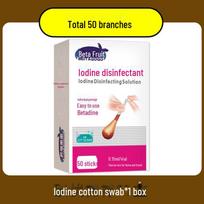 Vienkartiniai 75% alkoholio ir jodo medvilniniai tamponai naujagimių žaizdų ir bambos dezinfekcijai Iodine cotton swabs, 50 pieces